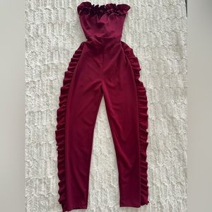 Strapless burgundy jumpsuit